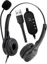 Call Center Headset with Microphone Dual-Sided Headphone USB Corded with Adjustable Microphone Mute Volume Control Button for Office Desktop Computer PC Black Dual-Sided Galvanized Al num Headphone