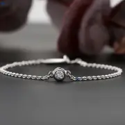 0.10 TDW Round Cut Moissanite Diamond Bracelet 10k White Gold Labstone