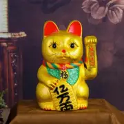 21 cm Ceramic Maneki Neko Electric Waving Arm Fortune Wealth Lucky Cat Feng Shui
