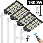 1600W LED Street Light Solar Power with Pole Remote Control Waterproof Garden