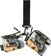 [XYMZR] Mini Zip Around Wristlet keychain Wallet Cat Witch Hat Pumpkin for Women Personalized Pattern Detachable Dual Pouch Wristlet Portable Wallet Phone Coin Purse, Multi-colored, One Size