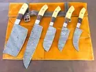 Hand Forged Damascus Steel Chef-Knife Set 5 Piece Kitchen & BBQ Knives, W/Sheath