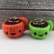 Handmade Crochet Small Stuffed Coffee Mug Plush with Keychain