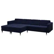 LANDSKRONA 4-seat sofa with chaise longues, Djuparp dark blue/metal