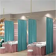 Privacy Partition Curtains Rod, U-Shape Long Support Rod Room Divider Track, Beauty Salon Mall Salon Lounge Partition Curtain(Blue)