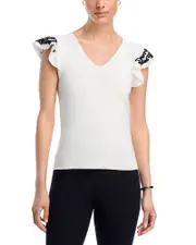 T Tahari V Neck Flutter Sleeve Sweater