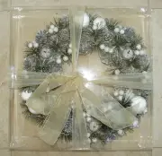 NEW 16" CHRISTMAS, HOLIDAY SILVER,WHITE FRUIT,PINE DECORATIVE WREATH,GARLAND