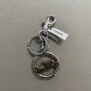 Coach Key Chain Fob Heavy Silver With Gold Metal Horse And Carriage BWT