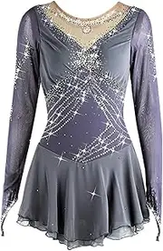 [Zagitova] Figure Skating Dress for Girls with Shiny Rhinestone Graceful Ice Patchwork Back Competition Dance Outfits