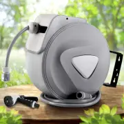 Retractable Hose Reel 30M Auto Rewind System Garden Spray Gun UV Resistant PVC