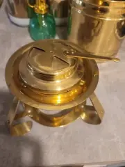 Vintage Brass Chafing Dish Warmer Base Stand With Fuel Holder