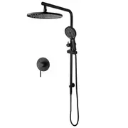 Black Bath Round 10'' Rainfall Shower Head 3-MODE Handheld Set Gooseneck Arm Wall Rail Diverter with Mixer Tap WELS WATERMARK
