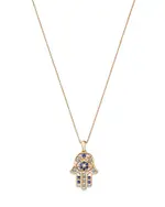 Bloomingdale's Fine Collection Blue Sapphire, Blue Topaz, & Diamond Accent Hamsa Hand Pendant Necklace in 14K Yellow Gold, 17