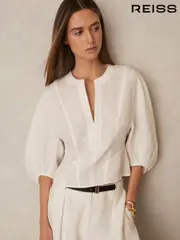 Reiss Ivory Remi Linen Balloon-Sleeve Top (F96664) | $265