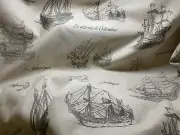 Historic Ships Printed Linen Home decorator 54” Fabric By The Yard