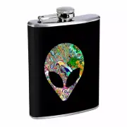 Technicolor Psychedelic Alien Em2 Flask 8oz Stainless Steel Hip Drinking Whiskey