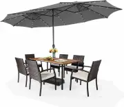 Costway 480cm Twin Patio Umbrella with 48 LED Lights, Double-Sided Outdoor Umbrella W/ Auto-Charging Solar Panel, Extra-Large Outdoor Market Umbrella W/ Ha