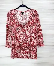 NWT Talbots Floral Top Tee Rayon Blend Stretch Scoop Neck 3/4 Sleeves L