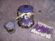 PURPLE QTIPS JAR GLASS GEM CANDLE HOLDER PURPLE QTIPS & LILAC YANKEE VOTIVE #3
