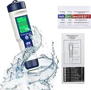 5-in-1 Digital Salt Tester for Aquarium and Pool TDS, pH, Salinity, EC, and Temperature Meter, Accurate Readings, LCD Display, Waterproof