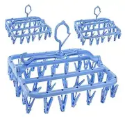 3 Pack Foldable Laundry Hanger Drying Rack with 32 Clips, Plastic Laundry