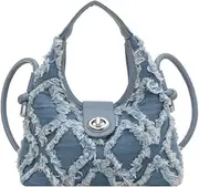 [ZOSIVEB] Women Soft Vegan Leather Barrel Bags Large Denim Fringe Hobo Top Handle Work Totes Satchel Handbags Shoulder Purse
