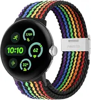 [BandRain] Stretchy Braided Bands Compatible with Google Pixel Watch 3 45mm Band for Women Men - Upgraded Metal Lugs - Elastic Nylon Breathable Sport Straps for Pixel 3 Watch Band 45mm