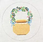 Hand-painted Needlepoint Canvas, Fancy Basket, 4 1/2" Circle, 18m