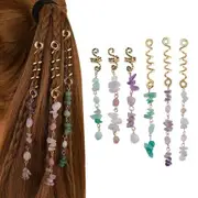 6 Pcs Colored Natural Stone Pendant Hair Jewelry for Braids Crystal Dreadlock Accessories Hair Charms for Women Girls