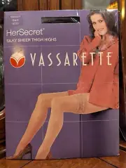 NOS Vassarette Her Secret Silky Sheer Lace Top Thigh Highs #4035 In Black Medium