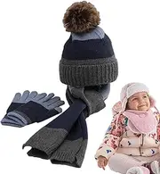 [Generisch] Hat Scarf Gloves Set, Winter Hat and Gloves | Warm Hat, Thick Kids Mittens | Winter Hat and Gloves, Soft Hat and Scarf for and Girls, Grey Trim, Siehe Beschreibung