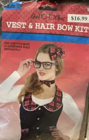 Instant Nerd Costume Halloween Geek Nerd Accessories Glasses, Hair Bow & Vest