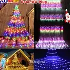 AU/ Solar LED Star Waterfall Curtain String Fairy Lights Christmas Tree Outdoor