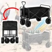 Folding Trolley Wagon Cart Outdoor Picnic Camping Shopping Beach Cart with Bag Black