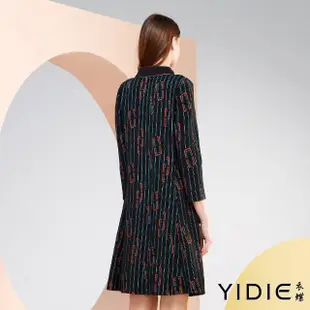 【YIDIE 衣蝶】幾何不規則圖案裙擺開岔短洋裝-黑