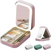 Travel Makeup Bag with LED Mirror, 3 Colors Modes-LED Complementarylight Cosmetic Case,Integrated Makeup Storage Box, Portable Makeup Bag,Cosmetic Storage,Folding Case (Size : Pink)