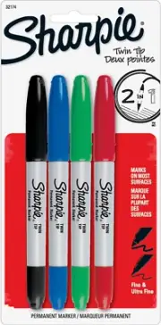 Sharpie 32174PP Twin Tip Permanent Marker,Fine/Ultra Fine Point,4/St,Asst.