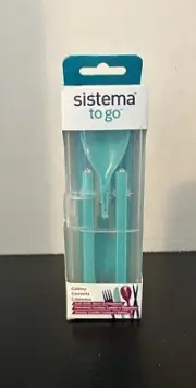 Sistema To Go Collection Cutlery Set, Green Chopsticks Fork Knife Spoon Camping