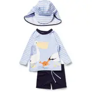 Dymples Baby Crab Print 3 Piece Swim Set - Blue