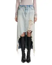 7 For All Mankind Denim Midi Skirt in Peaches
