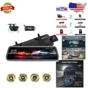 10-Inch Touch Screen Mirror Dash Cam - 1080P Front/Rear, G-Sensor, Loop Record