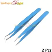 False Eyelashes Extension Lash Tweezers Straight, Curved SKY BLUE Eyes Tools