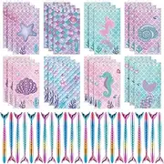 Ireer 48 Pieces Mermaid Party Favors 24 Mini Mermaid Spiral Notebooks and 24 Mermaid Tail Pens Ocean School Stationery Set Class Reward Gift Prizes Under The Sea Birthday Party Gifts for Boys Girls
