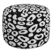 Evette Rios Pouf Ottoman 14"x18"x18" Black / White Animal Leopard Print Indoor