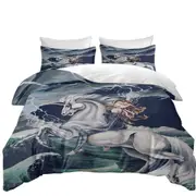 Rolling Thunder Ocean Unicorn and Female Warrior Quilt Cover
