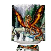 Nature Mountain Waterfall Forest Solaris Dragon Shower Curtain
