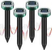 4Pack Solar Powered Mole Repellent,Sonic Spike Stakes Chaser for Lawn,Garden Yards,Farm,Outdoor Ultrasonic Repeller for Snake,Rodent,Gopher,Vole Groundhog Squirrel Chipmunk Waterproof Pest Control
