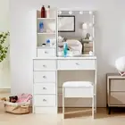 Makeup Vanity Table Set with LED Lighted Sliding Mirror 6 Drawers Dressing Table