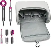 [Sobotoo] Travel Case Compatible for Dyson Airwrap Sets and Attachments, Portable Storage Bag for Dyson/Shark Flexstyle Airwrap,Cosmetic Travel Cases with Non-slip Hook（Grey, Grey, Modren
