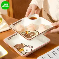 在飛比找momo購物網優惠-【LINE FRIENDS】熊大兔兔陶瓷分格餐盤餃子盤